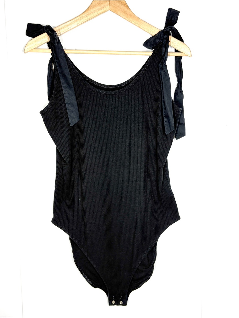 Old Navy Bodysuit Scoop Neck Shoulder Tie Straps Bows Size XL Black Jersey